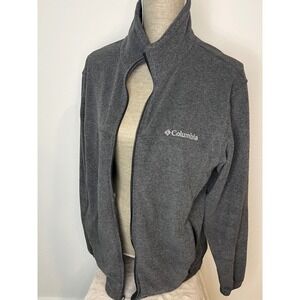 Columbia Fleece Jacket Mens Medium Gray Excellent Full Zip Mock Neck Steens Mt